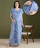 NIGHTSPREE Cotton Blend Woven Half Sleeves Abstract & Geometric Printed Maternity Nighty With Side Zipper Nursing Access - Blue