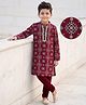 EARTHY TOUCH Cotton Jersey Knit Full Sleeves Kurta Pyjama Set With Neck Detailing & Floral Print - Maroon