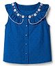 Babyhug Cotton Woven Sleeveless Top With Floral Embroidery - Blue