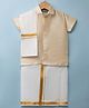 Dapper Dudes Cotton Silk Knit Half Sleeves Solid Shirt With Mundu & Angavastram-Cream