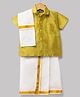Dapper Dudes Cotton Silk Knit Half Sleeves Solid Shirt With Mundu & Angavastram- Mustard