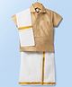 Dapper Dudes Cotton Silk Knit Half Sleeves Solid Shirt With Mundu & Angavastram- Tan