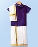 Dapper Dudes Cotton Silk Knit Half Sleeves Solid Shirt With Mundu & Angavastram- Purple