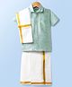 Dapper Dudes Cotton Silk Knit Half Sleeves Solid Shirt With Mundu & Angavastram-Light Green