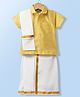 Dapper Dudes Cotton Silk Knit Half Sleeves Solid Shirt With Mundu & Angavastram-Yellow