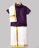 Dapper Dudes Cotton Silk Knit Half Sleeves Solid Shirt With Mundu & Angavastram- Wine