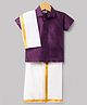 Dapper Dudes Cotton Silk Knit Half Sleeves Solid Shirt With Mundu & Angavastram- Wine