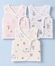 Babyhug 100% Cotton Woven Sleeveless Floral Bunny & Bear Printed Front Tie Knot Jhablas Pack Of 3 - Pink White & Peach
