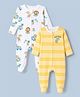 Babyhug Cotton Knit Full Sleeves Front Open Striped Sleepsuit With Beach & Animal Print Pack of 2 - White & Yellow