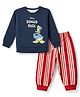 CUCUMBER Fleece Knit Full Sleeves Striped Donald Duck Printed Winter Wear Suit - Navy Blue
