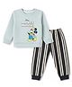 CUCUMBER Disney Fleece Knit Full Sleeves Striped & Mickey Mouse Printed Winter Wear Suit -Sea Green