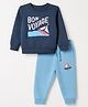 CUCUMBER Fleece Knit Full Sleeves Winter Wear Suit With Text Print - Navy Blue