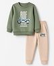 CUCUMBER Fleece Knit Full Sleeves Bike Printed Winter Wear Suit - Olive Green