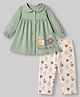 CUCUMBER Sinker Knit Full Sleeves Top & Pants Set With Bear Print - Sea Green