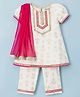 EARTHY TOUCH Cotton Jersey Knit Half Sleeves Kurta Salwar & Dupatta Set With Floral Foil Print & Lace Detailing - White
