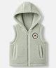 Babyhug Cotton Fur Woven Sleeveless Jacket with Bear Club Badge - Light Green