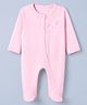 Babyhug Cotton Knit Full Sleeves Sleep Suit with Little and Loved Text & Floral Polka Dots Print - Pink