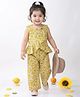 Kinder Kids Cotton Woven Sleeveless Floral Printed Coordinating Top & Pants Set - Yellow