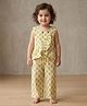 Kinder Kids Cotton Woven Sleeveless Floral Printed Coordinating Top & Pants Set - Yellow