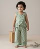 Kinder Kids Cotton Woven Sleeveless Floral Printed Coordinating Top & Pants Set - Green