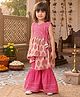 Kinder Kids Cotton Woven Sleeveless Animal Printed Asymmetrical Kurti & Sharara Set - Pink