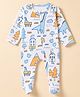 Babyhug 100% Cotton Knit Full Sleeves Sleepsuit with Dinosaur Truck & Tropical Print - White