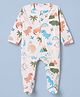 Babyhug Cotton Knit Full Sleeves Sleepsuit with Dinosaur & Coconut Tree Print - Cream