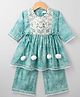 Blabber Three Fourth Sleeves Floral Embroidered & Printed Kurti Palazzo Set - Green