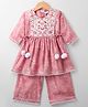 Blabber Three Fourth Sleeves Floral Embroidered & Printed Kurti Palazzo Set - Onion Pink