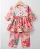 Blabber Three Fourth Sleeves Floral Embroidered & Printed Kurti Palazzo Set - Peach