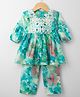 Blabber Three Fourth Sleeves Floral Embroidered & Printed Kurti Palazzo Set - Sea Blue