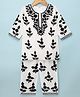 Blabber Three Fourth Sleeves Coordinating Floral Embroidered Kurti Pyjama Set - White
