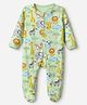 Babyhug Cotton Knit Full Sleeves Sleep Suit with Elephant Fox Lion Tiger Zebra Hippo Trees Print - Light Green