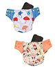 Polka Tots Cow & Umbrella Print Reusable & Washable Cloth Diaper With Adjustable Snap Button With 5 Layer Bamboo Charcoal Inserter - Multicolor - Pack Of 2