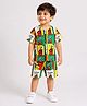 BAATCHEET Cottton Woven Half Sleeves Cartoon Style Animals Printed Coordinating Shirt & Shorts Set - Multi Colour
