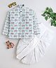 BAATCHEET Cotton Woven Full Sleeves Ethnic Designed Elephant Motifs Printed Dhoti Kurta Set - Green