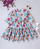 BAATCHEET Cotton Woven Three Fourth Sleeves Lace Embellished Floral Printed & Schiffli Embroidered Dress - White