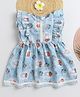 BAATCHEET Cotton Woven Sleeveless Bunny Printed Lace Embellished Dress - Blue