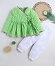 BAATCHEET Cotton Woven Three Fourth Sleeves Gota Lace Embellished Leheriya Printed Angrakha Style Kurti Pyjama Set - Green