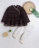 BAATCHEET Cotton Woven Three Fourth Sleeves Tribal Printed Angrakha Style Kurti Pajama Set - Black