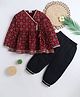 BAATCHEET Cotton Woven Three Fourth Sleeves Ethnic Design Floral Motifs Printed Angrakha Style Kurti Pajama Set - Maroon