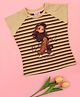 Cutecumber Cotton Knit Sleeveless Striped & Cool Girl Printed Top - Brown