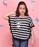 Cutecumber Knitted Half Kaftan Sleeves Lace Embellished Striped & Floral Applique Detailed Top With Inner Tee - Black