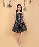 Cutecumber Georgette Woven Sleeveless Floral Printed Bow Applique Detailed Dress - Black
