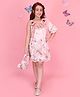 Cutecumber Lace Woven One Shoulder Three Fourth Sleeves Floral Embroidered & Applique Detailed Dress With Sling Bag - Peach