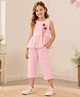 Cutecumber Georgette Woven Sleeveless Floral Applique & Frill Detailed Printed Coordinating Top & Palazzo Set - Pink