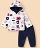 Babyhug Fur Woven Full Sleeves Hooded Winter Wear Suit With Floral Print - White