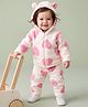 Babyhug Fur Woven Winter Wear Co-ords Suit with Full Sleeves and Hearts Design - Pink & White