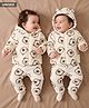 Babyhug Fur Woven Full Sleeves Winter Wear Co-ords Suit Bear Design - Ivory
