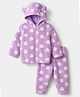 Babyhug Fur Woven Full Sleeves Co-ords Hooded Winter Wear Suits With Floral Print - Lavender